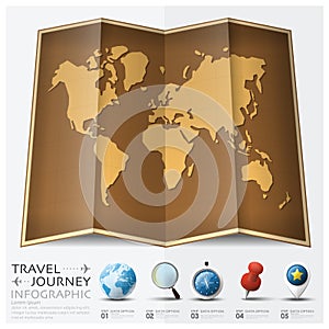 Travel And Journey World Map With Point Mark Infographic