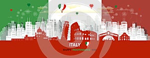 Travel landmarks anniversary Italy day with silhouette architecture background