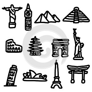Travel landmarks around the world icon set vector illustration s