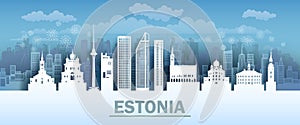 Travel landmarks Estonia with silhouette architecture background