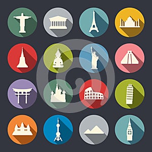 Travel landmarks icon set