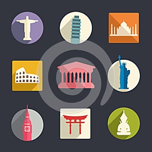 Travel landmarks icon set