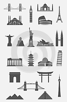 Travel landmarks icon set
