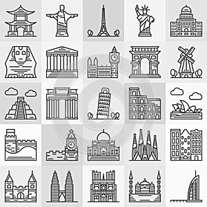 Travel landmarks icons