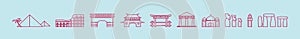 Travel landmarks icons set. Vector travel and tourism locations and landmarks symbols in thin line style. Monuments outline signs photo