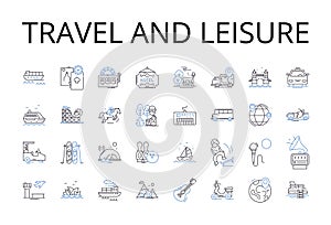 Travel and leisure line icons collection. Tourism, Vacation, Trip, Adventure, Exploration, Excursion, Sightseeing vector