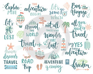 Travel Lettering Design Set - collection of handwritings, trip, journey and adventure themes