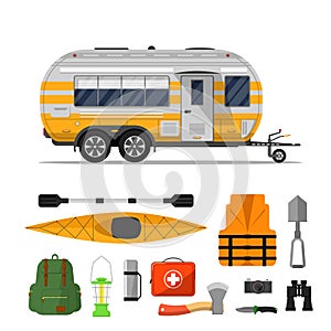 Travel life poster with camping trailer