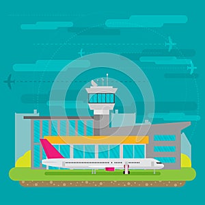 Travel Lifestyle Concept of Planning a Summer Vacation Tourism and Journey Symbol Airplane Airport City Modern Flat Design Icon