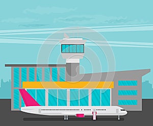 Travel Lifestyle Concept of Planning a Summer Vacation Tourism and Journey Symbol Airplane Airport City Modern Flat Design Icon