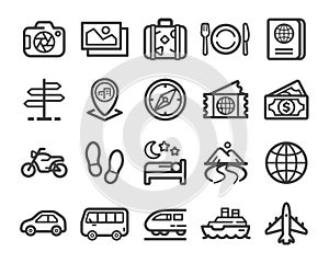 Travel line icon set