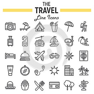 Cestovať linka sada skladajúca sa z ikon cestovný ruch symboly 