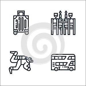 travel line icons. linear set. quality vector line set such as bus, diving, dinner