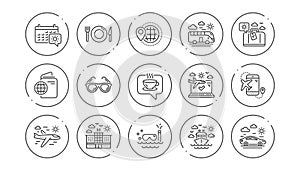 Travel line icons. Passport, Luggage and Check in airport. Linear icon set. Vector