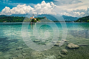 Travel location with amazing clean lake in Bled, Slovenia