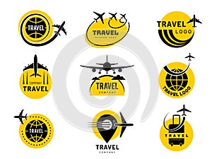 Travel logo. Adventure and exploration world concept identity for tourist agency air trip logotype recent vector templates