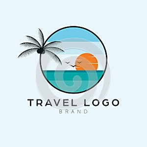 Travel logo design. Tropical landscape sea and sunset logodesign