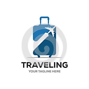 Travel logo, holidays, tourism, business trip company logo design. bag vector with airplane