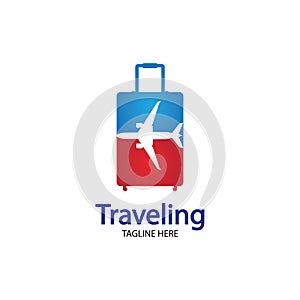 Travel logo, holidays, tourism, business trip company logo design. bag vector with airplane