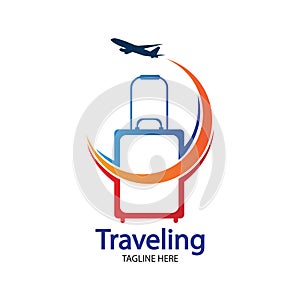 Travel logo, holidays, tourism, business trip company logo design. bag vector with airplane