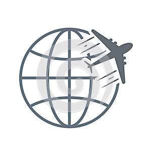 Travel logo icon with globe and plane