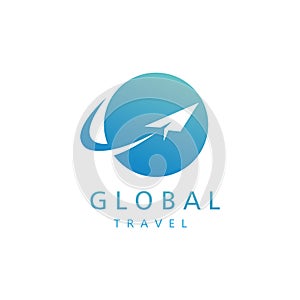 Travel logo illustration ball airplane with color design vector template