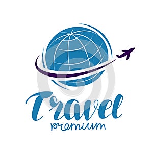 Travel logo or label. Journey, tour, voyage symbol. Vector illustration