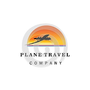 Travel logo sunset airplane illustration vector design