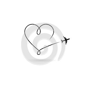 Travel logo template with airplane and heart