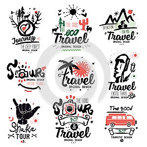 Travel logo. Tour logo. Tourist handmade logo. Exotic summer holiday sign, icon.