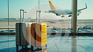 Travel Luggage at Airport Terminal Generative AI photo