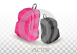 Travel luggage, plastic case, metal backpacks and leather bag. Travel suitcase with wheels, journey package, business