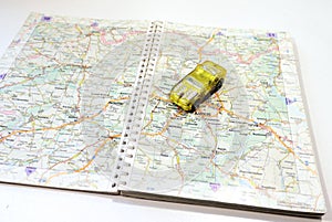 Travel on the map on the car.