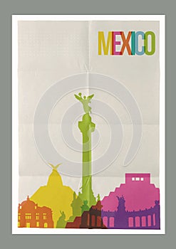 Travel Mexico landmarks skyline vintage poster