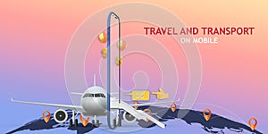 Travel Mobile Application , Travel Online booking on Website or smartphone as trip , transportation and Journey concept