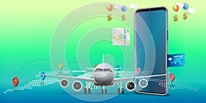 Travel Mobile Application , Travel Online booking on Website or smartphone as trip , transportation and Journey concept, Vector