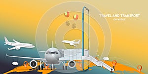 Travel Mobile Application , Travel Online booking on Website or smartphone as trip , transportation and Journey concept, Vector