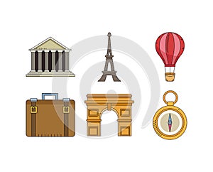Travel and monuments of the world icon set, colorful design