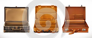 Travel. Open Suitcase. 3d vector icon set
