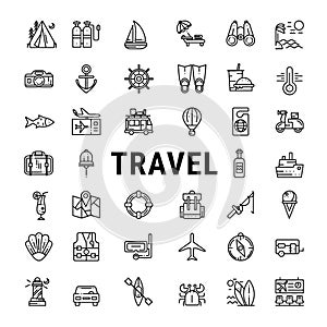 Travel outline web icon set