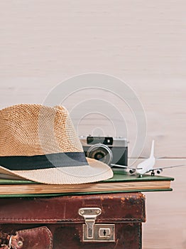 Travel packing concept on white background, vertical