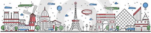 Travel in Paris city line flat design banner