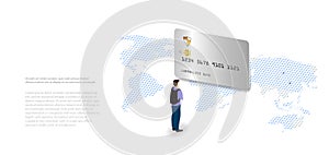 Travel and payment by card. Secure payments around the world. Money cards transfers and financial transactions. Vector illustratio