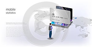 Travel and payment by card. Secure payments around the world. Money cards transfers and financial transactions. Vector illustratio