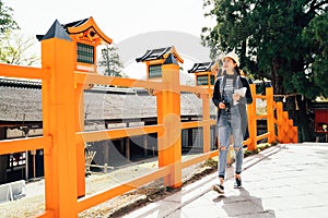 Travel photographer sightseeing japanese temple