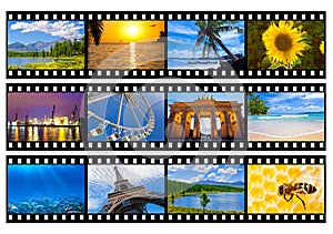 Travel photos or pictures film strip isolated