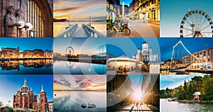 Travel Photos Set Bunch Pack Helsinki, Finland. Famous Popular Places And Landmarks Destination Scenics. Suomi