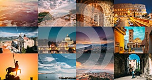 Travel Photos Set Bunch Pack Italy. Rome, Vatican, Pompeii, Terracina, Naples. Famous Popular Places And Landmarks