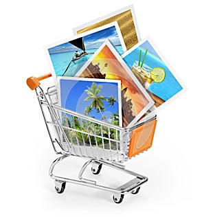 Travel photos in a shopping cart