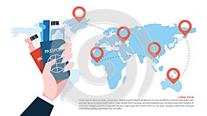 Travel by plane concept. Hand holding passport